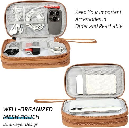 2 Pack Electronics Accessories Organizer Pouch Bag, Electronic Organizer Travel Case Cable Organizer Accessories Bag for Cable, Cord, Charger, Phone, Power Bank, Earphone(Small+Big, Brown) in Saudi Arabia