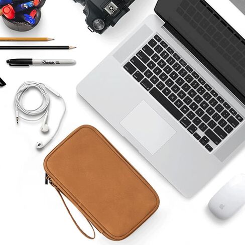 2 Pack Electronics Accessories Organizer Pouch Bag, Electronic Organizer Travel Case Cable Organizer Accessories Bag for Cable, Cord, Charger, Phone, Power Bank, Earphone(Small+Big, Brown) in Saudi Arabia