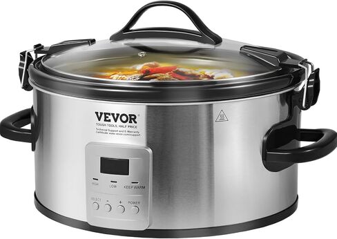 VEVOR Slow Cooker, 7QT 280W Electric Slow Cooker Pot with 3-Level Heat Settings, Digital Slow Cookers with 20 Hours Max Timer, Locking Lid, Ceramic Inner Pot for Home/Commercial Use in Saudi Arabia