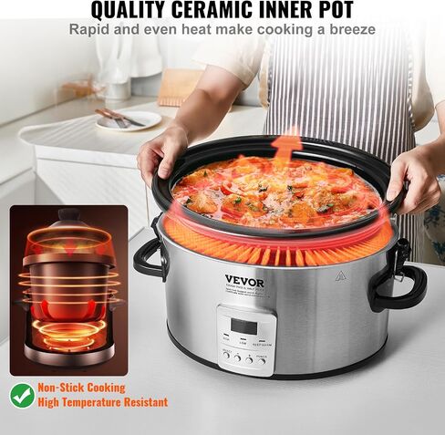VEVOR Slow Cooker, 7QT 280W Electric Slow Cooker Pot with 3-Level Heat Settings, Digital Slow Cookers with 20 Hours Max Timer, Locking Lid, Ceramic Inner Pot for Home/Commercial Use in Saudi Arabia