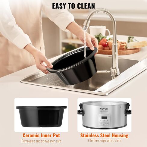 VEVOR Slow Cooker, 7QT 280W Electric Slow Cooker Pot with 3-Level Heat Settings, Digital Slow Cookers with 20 Hours Max Timer, Locking Lid, Ceramic Inner Pot for Home/Commercial Use in Saudi Arabia