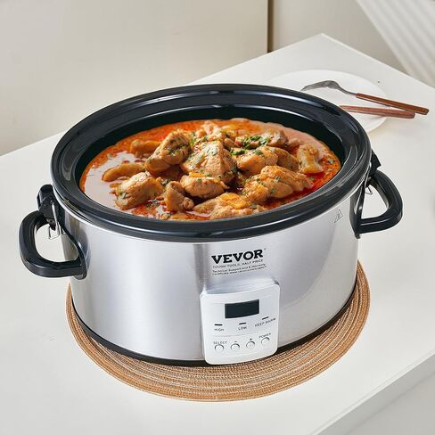VEVOR Slow Cooker, 7QT 280W Electric Slow Cooker Pot with 3-Level Heat Settings, Digital Slow Cookers with 20 Hours Max Timer, Locking Lid, Ceramic Inner Pot for Home/Commercial Use in Saudi Arabia
