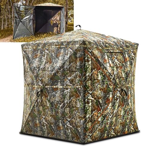 Hunting Blind with Double Doors, Ground Blind See Through with Wear-Resistant Surface, Portable 2-3 Person, 270 Degree Pop-up Hunting Blind, Camouflage Hunting Blind for Deer & Turkey Hunting in Saudi Arabia