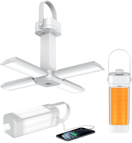 Camping Lanterns Foldable Rechargeable 10000mah Battery Built-in Flashlight Digital Display of Power & 10 Levels Brightness for Camping Hurricane Power Outage Lights(White) in Kuwait