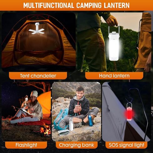 Camping Lanterns Foldable Rechargeable 10000mah Battery Built-in Flashlight Digital Display of Power & 10 Levels Brightness for Camping Hurricane Power Outage Lights(White) in Kuwait