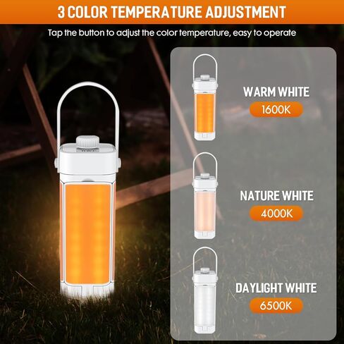 Camping Lanterns Foldable Rechargeable 10000mah Battery Built-in Flashlight Digital Display of Power & 10 Levels Brightness for Camping Hurricane Power Outage Lights(White) in Kuwait