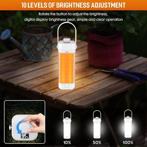 Camping Lanterns Foldable Rechargeable 10000mah Battery Built-in Flashlight Digital Display of Power & 10 Levels Brightness for Camping Hurricane Power Outage Lights(White) in Kuwait