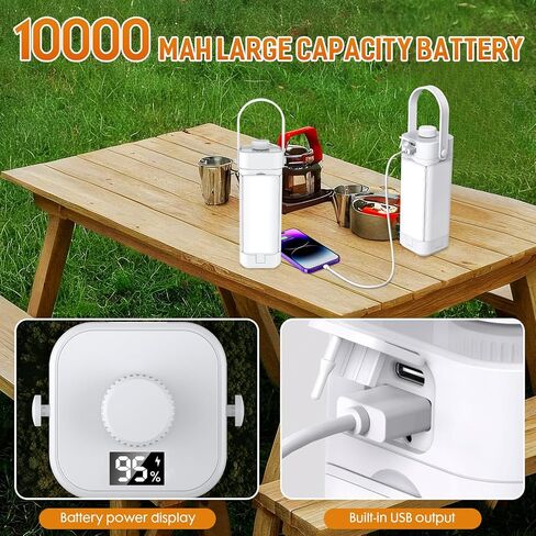 Camping Lanterns Foldable Rechargeable 10000mah Battery Built-in Flashlight Digital Display of Power & 10 Levels Brightness for Camping Hurricane Power Outage Lights(White) in Kuwait