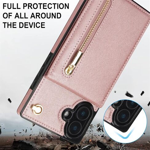 for Apple iPhone 16 Pro Case Wallet with Card Slots Holder for Women, Crossbody Zipper Lanyard PU Leather Protective Case Cover with Removable Shoulder Strap for iPhone 16 Pro ZP Black in Kuwait