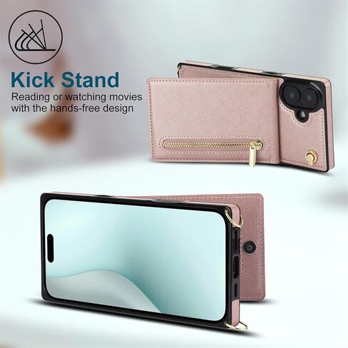 for Apple iPhone 16 Pro Case Wallet with Card Slots Holder for Women, Crossbody Zipper Lanyard PU Leather Protective Case Cover with Removable Shoulder Strap for iPhone 16 Pro ZP Black in Kuwait