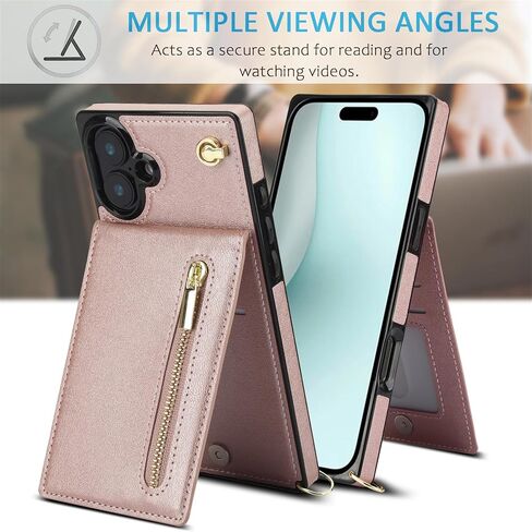 for Apple iPhone 16 Pro Case Wallet with Card Slots Holder for Women, Crossbody Zipper Lanyard PU Leather Protective Case Cover with Removable Shoulder Strap for iPhone 16 Pro ZP Black in Kuwait