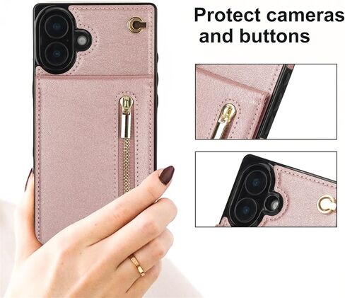 for Apple iPhone 16 Pro Case Wallet with Card Slots Holder for Women, Crossbody Zipper Lanyard PU Leather Protective Case Cover with Removable Shoulder Strap for iPhone 16 Pro ZP Black in Kuwait