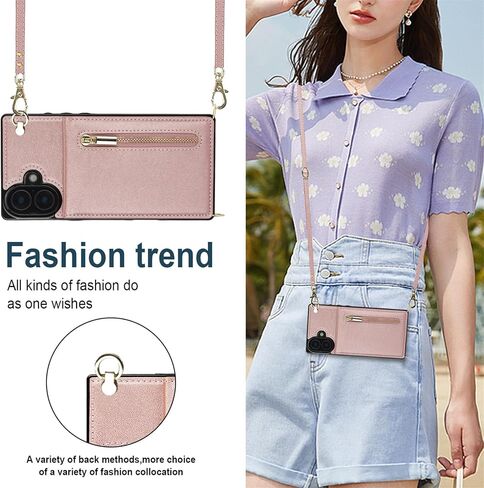 for Apple iPhone 16 Pro Case Wallet with Card Slots Holder for Women, Crossbody Zipper Lanyard PU Leather Protective Case Cover with Removable Shoulder Strap for iPhone 16 Pro ZP Black in Kuwait