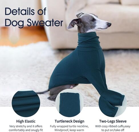 IECOii Greyhound Jumpsuit, Greyhound Coats Greyhound Pullover Sweater Turtleneck,Greyhound Pajamas for Large Dogs,Fall Winter Sweaters for Italian Greyhound,Thermal Greyhound Clothes Whippet Coat,L in Kuwait