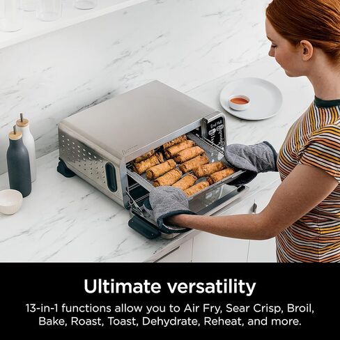 Ninja SP201 Digital Air Fry Pro Countertop 8-in-1 Oven with Extended Height, XL Capacity, Flip Up & Away Capability for Storage Space, with Air Fry Basket, Wire Rack & Crumb Tray, Silver in Saudi Arabia