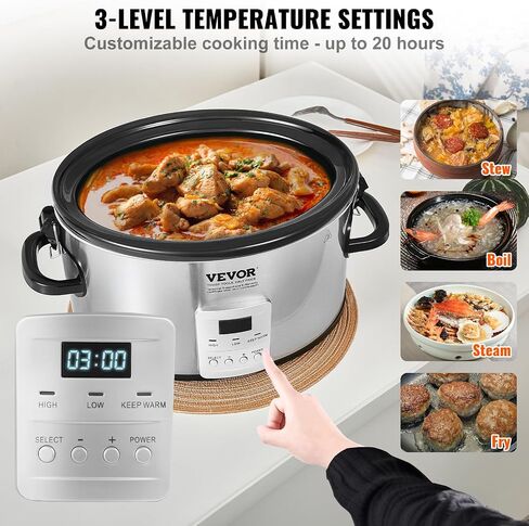 طباخ بطيء VEVOR، وعاء طباخ كهربائي بطيء 6QT 240W مع إعدادات حرارة 3 مستويات، طباخات بطيئة رقمية مع مؤقت أقصى 20 ساعة، غطاء قفل، وعاء داخلي من السيراميك للاستخدام المنزلي/التجاري in Saudi Arabia