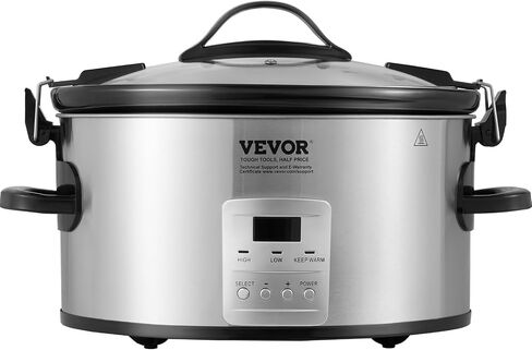 طباخ بطيء VEVOR، وعاء طباخ كهربائي بطيء 6QT 240W مع إعدادات حرارة 3 مستويات، طباخات بطيئة رقمية مع مؤقت أقصى 20 ساعة، غطاء قفل، وعاء داخلي من السيراميك للاستخدام المنزلي/التجاري in Saudi Arabia