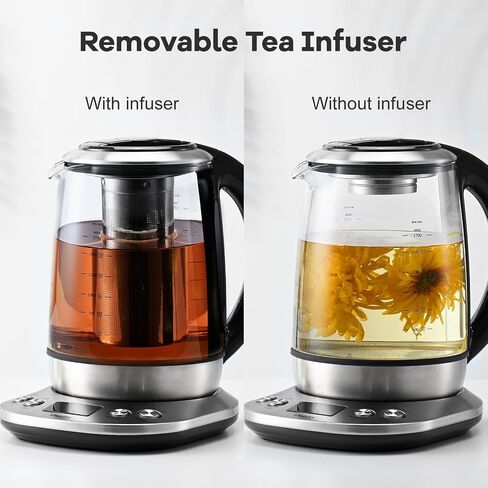 Mecity Tea Kettle Electric Tea Pot with Removable Infuser, 9 Preset Brewing Programs Tea Maker with Temprature Control, 2 Hours keep Warm, 1.7 Liter Electric Kettles, 1200W, Glass and Stainless Steel in Saudi Arabia