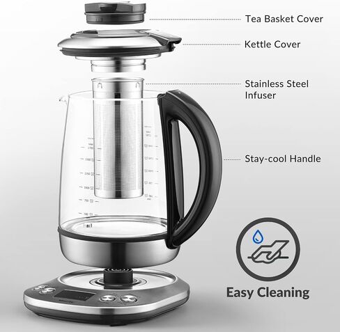 Mecity Tea Kettle Electric Tea Pot with Removable Infuser, 9 Preset Brewing Programs Tea Maker with Temprature Control, 2 Hours keep Warm, 1.7 Liter Electric Kettles, 1200W, Glass and Stainless Steel in Saudi Arabia