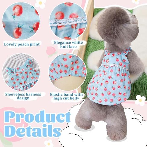 2 Pieces Dog Dress Dog Clothes for Small Dogs Girl,Puppy Sleeveless Dresses Pet Pullover Vest Skirt,Cute Peach Print Clothes Pet Shirt Breathable Outfits for Dogs Cats Apparel (Heart, X-Small) in Kuwait