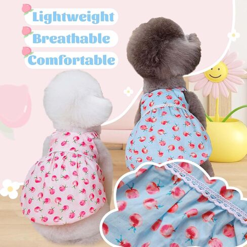 2 Pieces Dog Dress Dog Clothes for Small Dogs Girl,Puppy Sleeveless Dresses Pet Pullover Vest Skirt,Cute Peach Print Clothes Pet Shirt Breathable Outfits for Dogs Cats Apparel (Heart, X-Small) in Kuwait