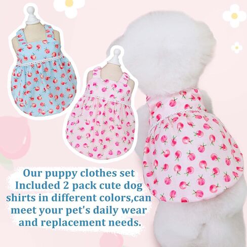 2 Pieces Dog Dress Dog Clothes for Small Dogs Girl,Puppy Sleeveless Dresses Pet Pullover Vest Skirt,Cute Peach Print Clothes Pet Shirt Breathable Outfits for Dogs Cats Apparel (Heart, X-Small) in Kuwait
