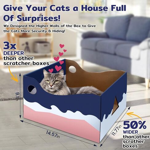 Cardboard Cat Scratcher Box, Cat Scratching Board Box, Cat Bed for Indoor Cats, Suitable for Cats to Rest, Sleep and Play, Extra-Large(No Including Scratch Pad) in Saudi Arabia