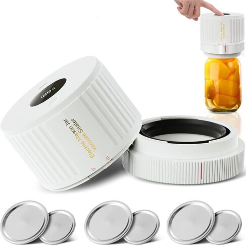 Mason Jars Electric Vacuum Sealer Kit for Food Vacuum Saver,Attikbiz All-in-One Mason Jars Sealer with Led Screen,Wide Regular Mouth Mason Jars Sealer Includs 6 Jar Lids - Black in Saudi Arabia