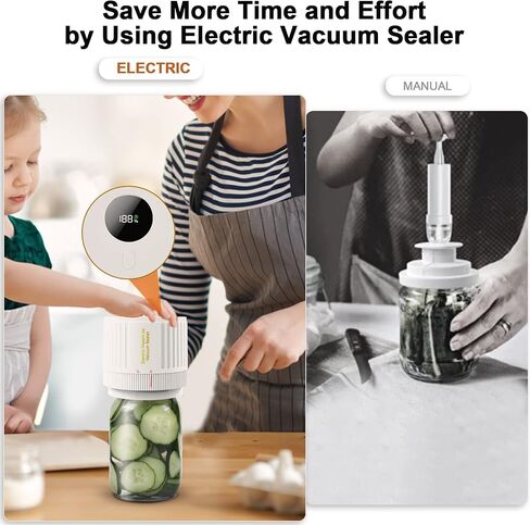 Mason Jars Electric Vacuum Sealer Kit for Food Vacuum Saver,Attikbiz All-in-One Mason Jars Sealer with Led Screen,Wide Regular Mouth Mason Jars Sealer Includs 6 Jar Lids - Black in Saudi Arabia