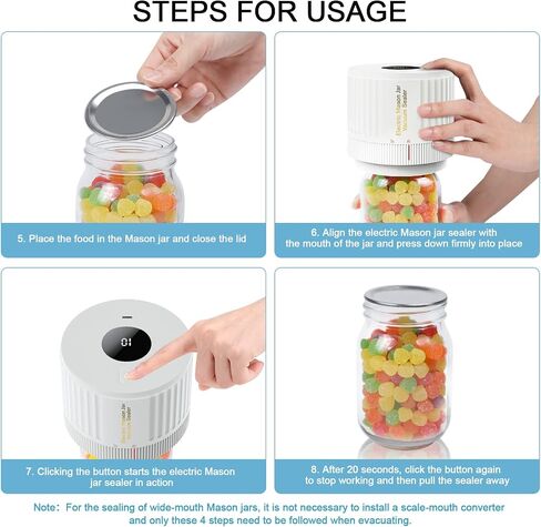 Mason Jars Electric Vacuum Sealer Kit for Food Vacuum Saver,Attikbiz All-in-One Mason Jars Sealer with Led Screen,Wide Regular Mouth Mason Jars Sealer Includs 6 Jar Lids - Black in Saudi Arabia