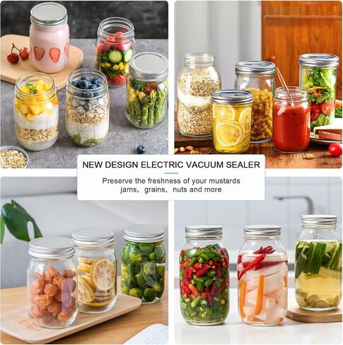 Mason Jars Electric Vacuum Sealer Kit for Food Vacuum Saver,Attikbiz All-in-One Mason Jars Sealer with Led Screen,Wide Regular Mouth Mason Jars Sealer Includs 6 Jar Lids - Black in Saudi Arabia