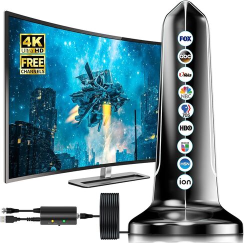 2024 Best TV Antenna for Smart TV, 990+ Miles Range Digital TV Antenna, Indoor Outdoor TV Antenna Upgraded Amplifier for Local Channels Support 4K 8K HDTV 1080p All TVs-Thick Coaxial Cable in Kuwait