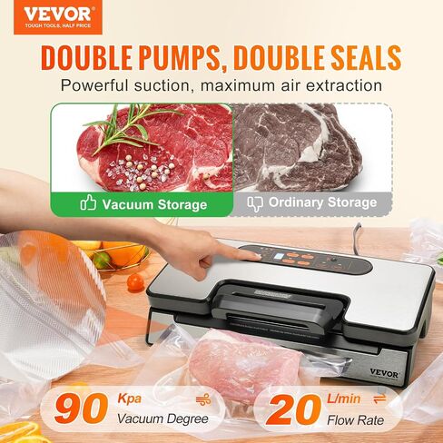 VEVOR 80Kpa Vacuum Sealer Machine,130W Powerful, Multifunctional for Dry and Moist Food Storage, Automatic and Manual Air Sealing System with Built-in Cutter in Saudi Arabia