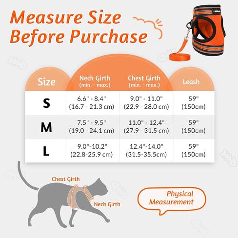 مجموعة سرج ومقود للقطط من Rabbitgoo للمشي ومقاومة للهروب، سترة قطط ناعمة قابلة للتعديل مع شريط عاكس للقطط، سترة مريحة للاستخدام في الهواء الطلق، برتقالي، مقاس M in Kuwait