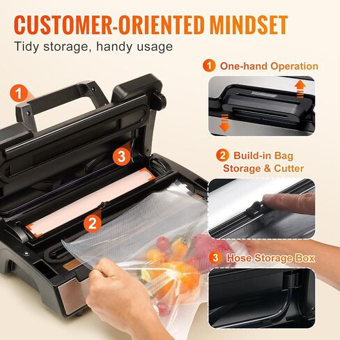 VEVOR 80Kpa Vacuum Sealer Machine,130W Powerful, Multifunctional for Dry and Moist Food Storage, Automatic and Manual Air Sealing System with Built-in Cutter in Saudi Arabia