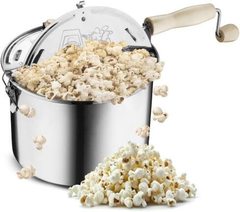 Stovetop Popcorn Maker – 6.5-Quart Popper Pan with Wooden Crank Handle and Internal Kernel Stirrer by Great Northern Popcorn (Black) in Kuwait
