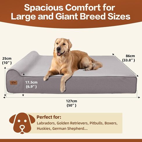 Sytopia 7" Thick Orthopedic Dog Beds for Extra Large Dogs (50" x 34" x 7"), Chew Proof Fabric Cover, 35D Memory Foam Dog Beds with Durable Waterproof Liner & Removable Washable Cover, Grey in Saudi Arabia