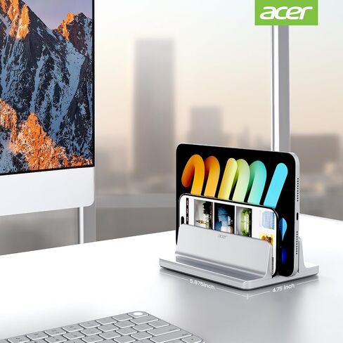 acer Dual Vertical Laptop Stand, Upright Desktop Stand Holder with Adjustable Dock (Up to 15.7''), Aluminum Laptop Rack Storage Desk Organizer for Tablet, MacBook/Samsung/HP/Dell/Chrome Book in Saudi Arabia
