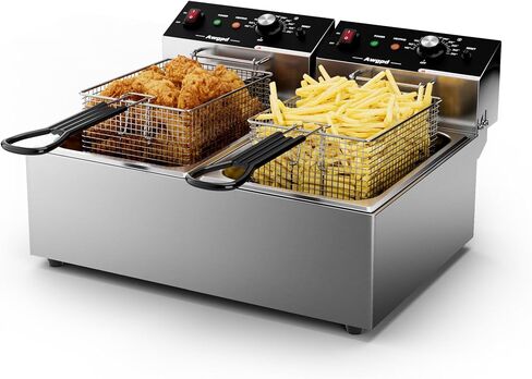 Commercial Deep Fryer with Baskets Stainless Steel Double Deep Fryer with 2 Baskets Capacity 10L X 2(21.2QT) Electric Countertop Fryer for Restaurant and Home Use, 110V 3400W in Saudi Arabia