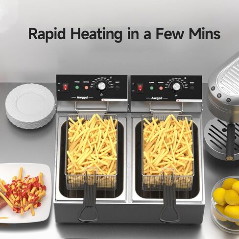 Commercial Deep Fryer with Baskets Stainless Steel Double Deep Fryer with 2 Baskets Capacity 10L X 2(21.2QT) Electric Countertop Fryer for Restaurant and Home Use, 110V 3400W in Saudi Arabia