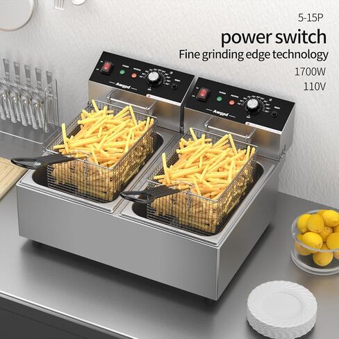 Commercial Deep Fryer with Baskets Stainless Steel Double Deep Fryer with 2 Baskets Capacity 10L X 2(21.2QT) Electric Countertop Fryer for Restaurant and Home Use, 110V 3400W in Saudi Arabia
