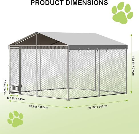 Outdoor Dog Kennel, 10x10FT Large Dog Kennel with Feeding Device, Metal Ties, Waterproof Cover, Rainproof Roof, Large Metal Dog House for Outdoor Garden Yard as Show One Size in Saudi Arabia