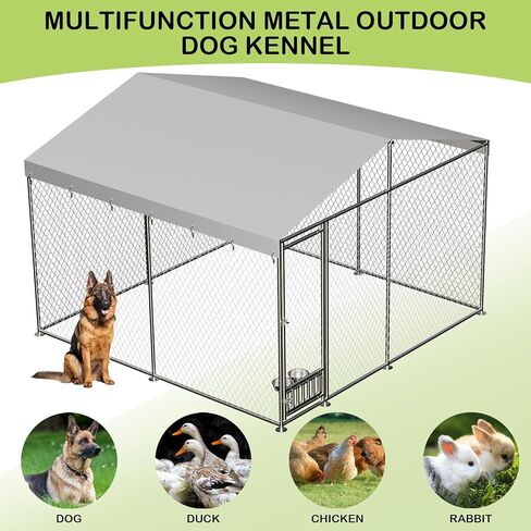 Outdoor Dog Kennel, 10x10FT Large Dog Kennel with Feeding Device, Metal Ties, Waterproof Cover, Rainproof Roof, Large Metal Dog House for Outdoor Garden Yard as Show One Size in Saudi Arabia