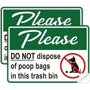 2PCS Please Do Not Dispose Poop Bags in This Trash Bin Stickers, Self-Adhesive Weatherproof Vinyl Do not Throw Dog Poop Bag in The Trash Sign, Trash Can Stickers for Home，House，Yard，Restaurant