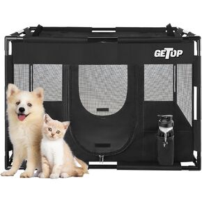 GETOP Dog Playpen, Stable Frame Cat ＆ Dog Kennel with Carry Bag, PVC Pipe Frame, PE Mesh Dog Fence, for Indoor and Outdoor Pet Puppy Kitty Small Animals Pen Cage (M-Size, Black)