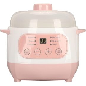 Jiawu Electric Stew Pot, 200W 1 L Digital Electric Rice Cooker with Lid, Small Ceramic Stew Cooker Built in Timer, Makes Soups, Stews, Porridges, Grains and Cereals for Individuals (US