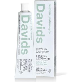 Davids Nano Hydroxyapatite Natural Toothpaste, Sensitive, Whitening, Enamel Health, Fluoride Free, SLS Free, Peppermint, 5.25 oz Metal Tube, Tube Roller Included