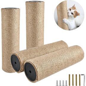 4 Pcs Cat Scratching Post Replacement, Sisal Pole Cat Tree Replacement Parts, Cat Scratch Pole with 8 M8 Screws and 1 Wrench for Indoor Kittens Tower (11.8 x 3.3 in)