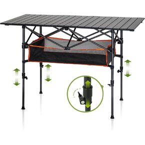ACODE Folding Camping Table, Portable Aluminum Roll-up Picnic Table with Adjustable Height, Large Storage Bag and Carrying Bag, Lightweight roll up Outdoor Table for Picnic, Camping, BBQ