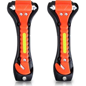 Premium Car Glass Breaker Safety Hammer - Emergency Escape Tool with Car Window Breaker and Seat Belt Cutter, Life Saving Survival Kit with Heavy Carbon Steel Points and Hardened Sharp (2-Pack)